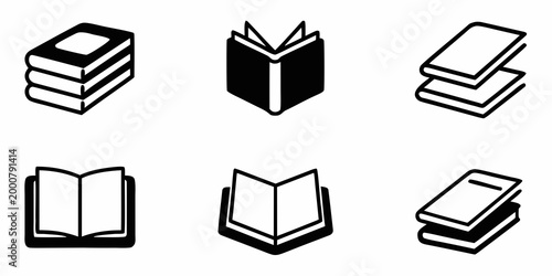 Foto Black and white icons depicting various book orientations and stacks