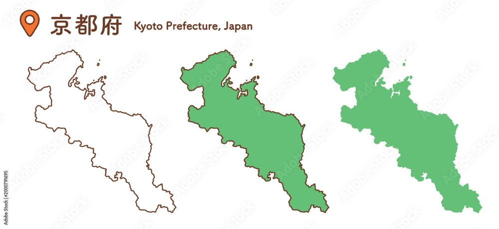 Obraz premium 京都府の地図イラストセット|日本地図・都道府県・教材
