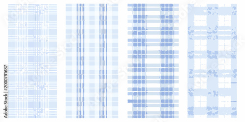 Four variations of a light blue and white checkered pattern swatch