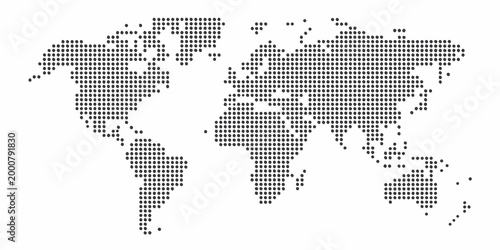 A dotted world map illustration showcasing global geography and connections