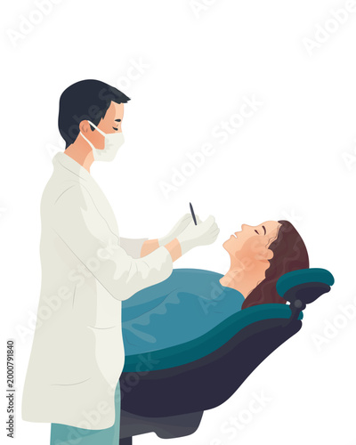 Dentist performing a dental check-up on a patient