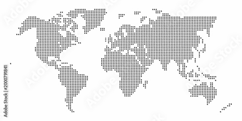 A dotted world map illustration on a plain white background
