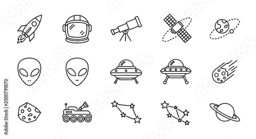 Fotografía Space exploration and alien icons collection.