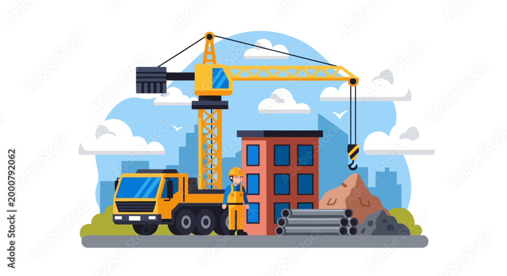 Naklejka premium Yellow Construction Crane Truck Vehicle.