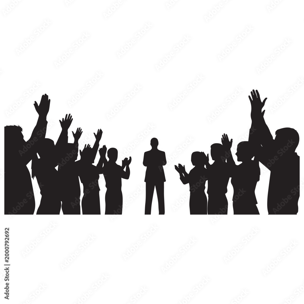 Obraz premium Silhouette of a speaker addressing an applauding crowd