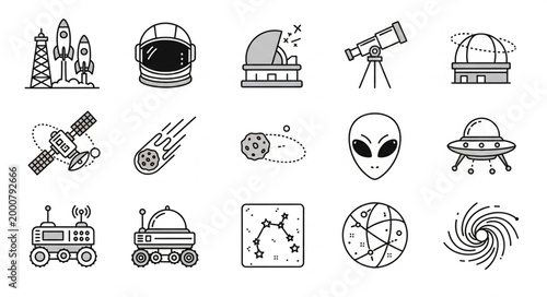 Space exploration and astronomy icons collection.