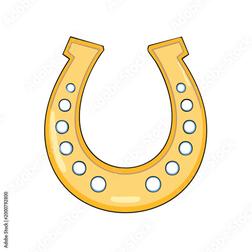 Golden horseshoe with nail holes symbol of luck and good fortune isolated on white