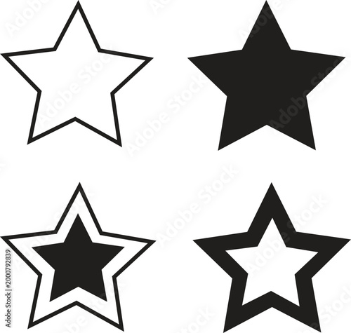 Five Point Star Icon Set – Outline, Filled, Double, and Cutout Variations
