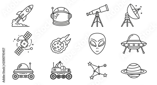 Space exploration and science fiction icons collection.