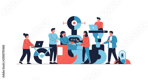 Teamwork and Collaboration A Modern Illustration of People Working Together in a Digital Environment