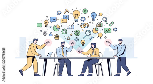 Brainstorming Session Diverse Team Collaborates on Innovative Ideas and Solutions in a Modern Office Setting