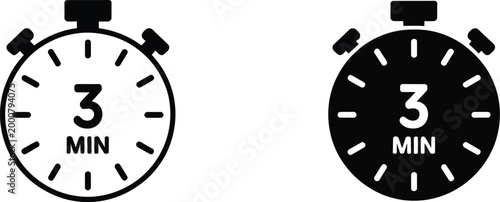 3 minutes icon modern stopwatch timer symbol for mobile app user interface clean minimal design concept