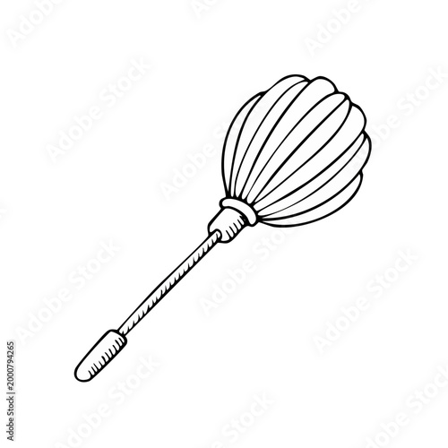 Hand Drawn Outline Of A Fluffy Feather Duster With Ribbed Handle For Cleaning
