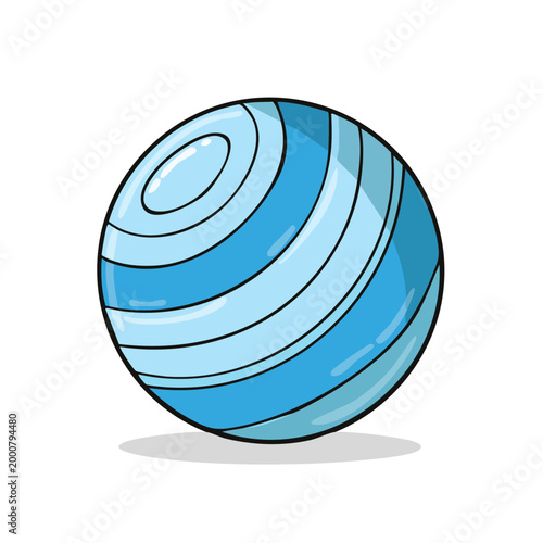 Blue fitness exercise ball with spiral pattern for yoga and pilates training isolated on white background