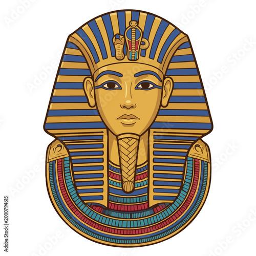 Golden Pharaoh Mask Tutankhamun Ancient Egypt Vector Illustration