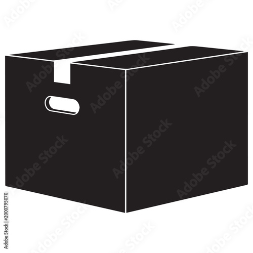 Black silhouette of a closed cardboard box with handle