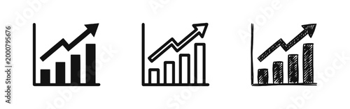Bar Chart with Upward Arrow Icons Set Representing Business Growth, Success and Financial Progress
