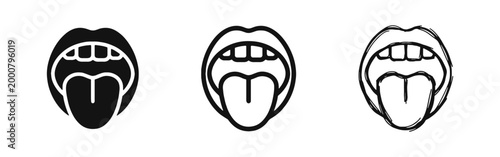 Open Mouth with Tongue Sticking Out Icons Set for Medical, Dental and Sensory Taste Illustrations