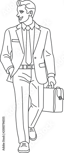 profesional businessmen  line walking with briefcase flat vector ilustration