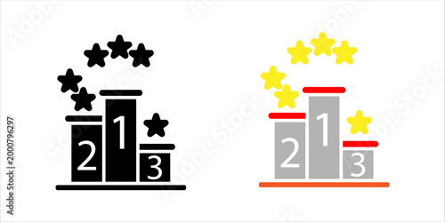 Minimal outline icon SET. of podium ranking with stars representing competition, achievement, and success concept.