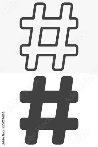 Hashtag icon in line and solid style. Outline and filled hash sign icon. Editable stroke vector sign, symbol for tag and social media icon.