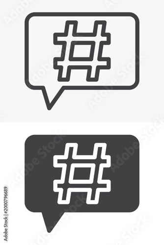 Hashtag speech bubble icon in line and solid style. Outline and filled chat with hash icon. Editable stroke vector sign, symbol for social discussion icon.