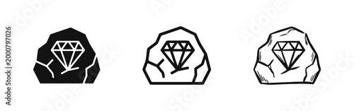 Diamond in a Rock Icon Set - Hidden Gem Concept