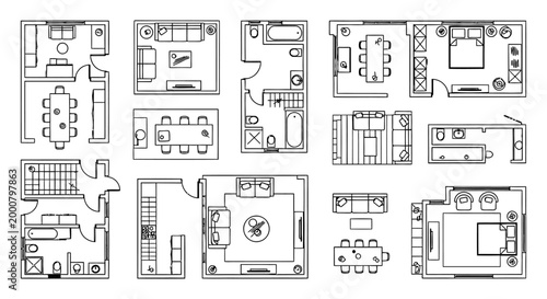 collection of floor plan layouts with furniture architect plans interior design sketches