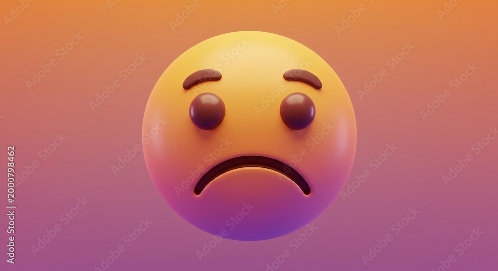 Naklejka premium A digital illustration of a frowning emoticon face appears on a gradient background.