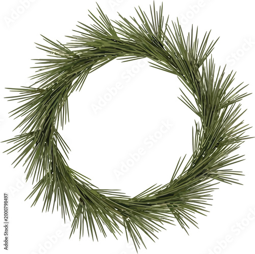 Green pine needle wreath on white background pine needles evergreen circular