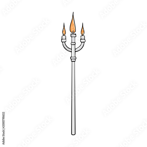 Elegant three-pronged candelabra with glowing flames on a tall stand