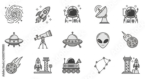 Space Exploration Icons and Symbols Collection.