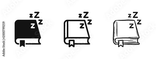 Sleep Book Icon Set Bedtime Reading and Dream Symbols