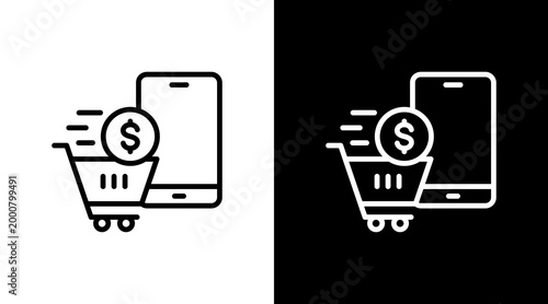 Mobile Commerce White Icon Set Design