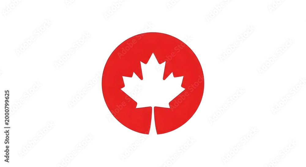 Fototapeta premium red circle with white maple leaf isolated on white background high quality professional detailed