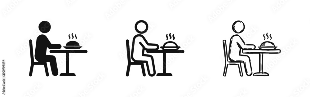 Fototapeta premium Dining Person Icon Set Eating at Restaurant Table Symbols
