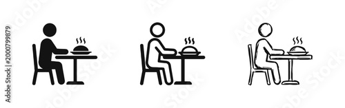 Dining Person Icon Set Eating at Restaurant Table Symbols