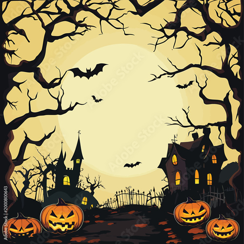 Spooky Halloween Night with JackoLanterns and Haunted Houses.