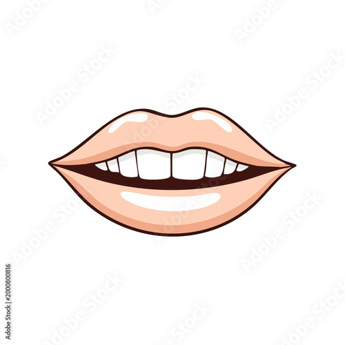 Illustration of a smiling mouth with white teeth and glossy lips