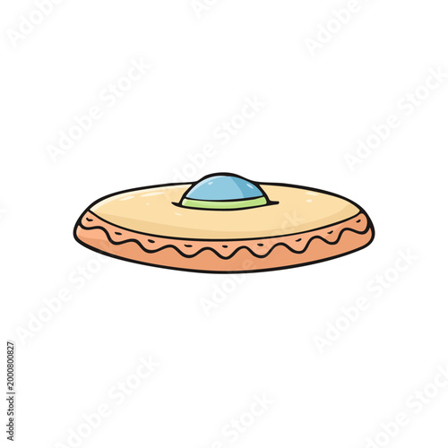 Cartoon flying saucer UFO alien spacecraft with dome and wavy details, whimsical illustration