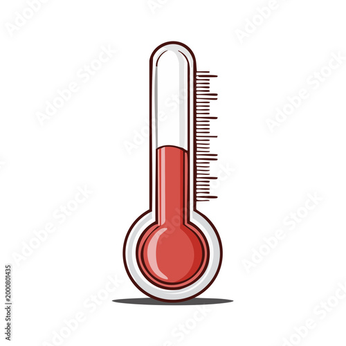 Classic thermometer with red liquid measuring high temperature against a white background