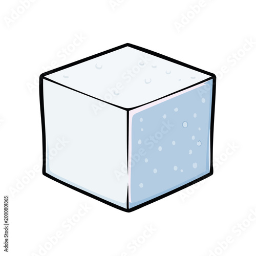 Simple white sugar cube with irregular texture and small crystals isolated on a white background