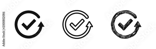 Update and success checkmark icon set, completion and verification concept