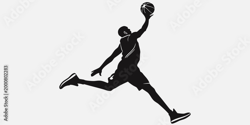Tableau sur toile Basketball player silhouette jumping with ball dynamic sports graphic illustrati