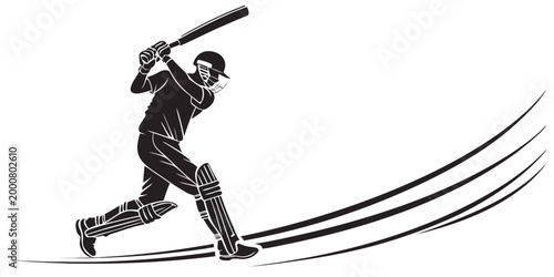 Bild auf Leinwand Bold monochrome vector illustration of a cricket batsman delivering a powerful s