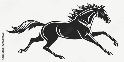Tableau sur toile Running horse silhouette graphic with black and white powerful build white backg