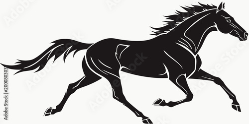 Fotografía Stylized black silhouette of a powerful running horse with detailed musculature
