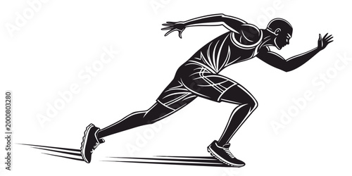 Silhouette of a sprinter running a race with sprinter silhouette athletic competition movement muscular exercise training performance endurance outdoors minimalist illustration isolated