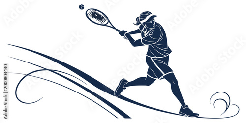 Dynamic silhouette of a female tennis player hitting a ball with racket on white background illustrating athleticism and sportive action athleticism forehand competition exercise silhouette