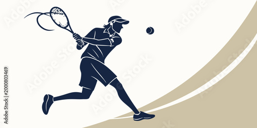 Dynamic silhouette of a male tennis player hitting a ball with racket illustrating athleticism and sportive action athleticism forehand competition exercise silhouette illustration activity